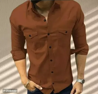 Reliable Brown Cotton Solid Long Sleeves Casual Shirts For Men-thumb0
