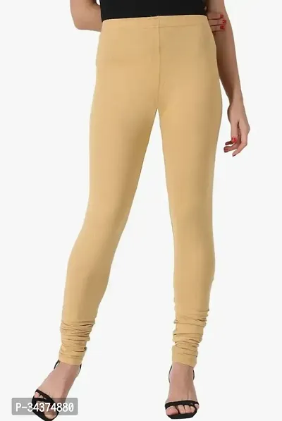 Fabulous Beige Cotton Blend Solid Leggings For Women-thumb0