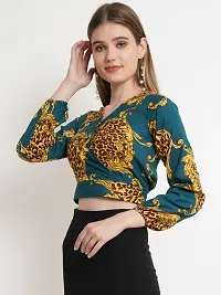 Elegant Green Polyester Geometric Print Top For Women-thumb3