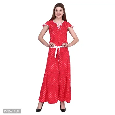 POPWINGS Casual Polyester Red Polka Dot Printed Flared Palazzo with Belt & Short Sleeves Keyhole Neck Regular top Set for Womens, (Jumpsuit)-thumb0