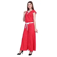 POPWINGS Casual Polyester Red Polka Dot Printed Flared Palazzo with Belt & Short Sleeves Keyhole Neck Regular top Set for Womens, (Jumpsuit)-thumb2