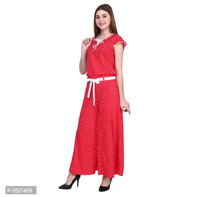POPWINGS Casual Polyester Red Polka Dot Printed Flared Palazzo with Belt & Short Sleeves Keyhole Neck Regular top Set for Womens, (Jumpsuit)-thumb3