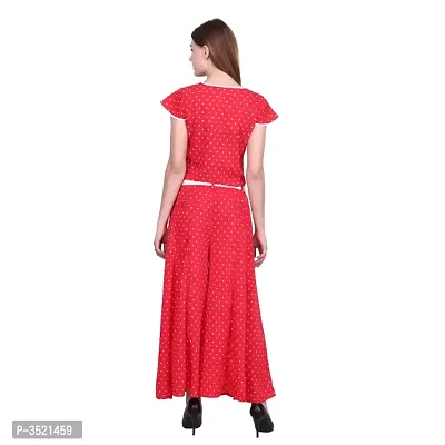 POPWINGS Casual Polyester Red Polka Dot Printed Flared Palazzo with Belt & Short Sleeves Keyhole Neck Regular top Set for Womens, (Jumpsuit)-thumb4