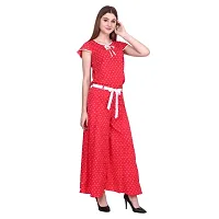 POPWINGS Casual Polyester Red Polka Dot Printed Flared Palazzo with Belt & Short Sleeves Keyhole Neck Regular top Set for Womens, (Jumpsuit)-thumb4