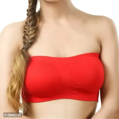 Women's Strapless Red Cotton Non Padded Bandeau Tube Bra-thumb0