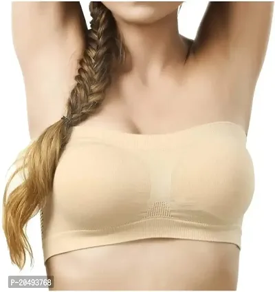 V. Fashion Women Strapless Cotton Silk Non Padded and Non Wired Solid Bandeau Tube Bra-thumb0