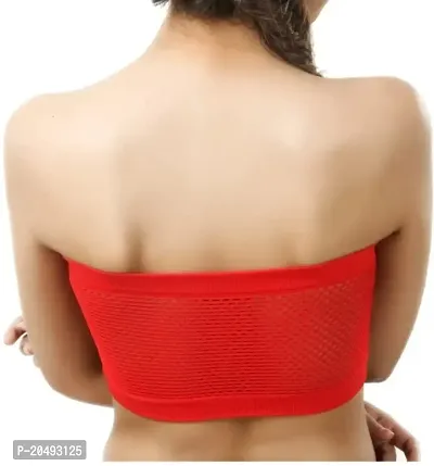 Women's Strapless Red Cotton Non Padded Bandeau Tube Bra-thumb2