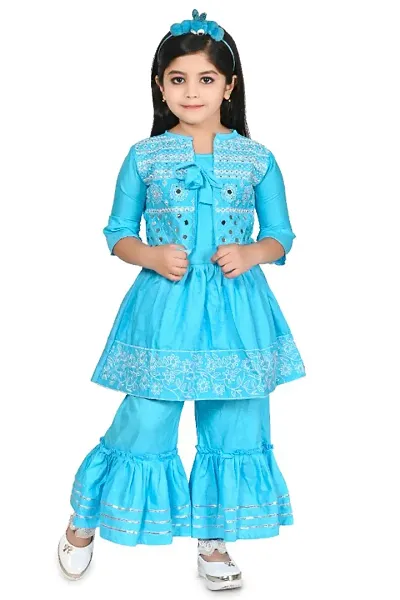 Jy Traders Girls Embroidered Kurta Sharara Set