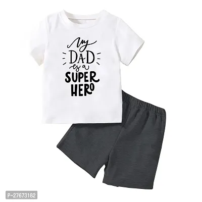 Fabulous White Cotton Blend Printed T-Shirts with Shorts For Boys