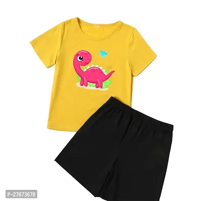 Fabulous Yellow Cotton Blend Printed T-Shirts with Shorts For Boys