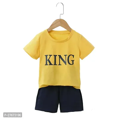 Fabulous Yellow Cotton Blend Printed T-Shirts with Shorts For Boys-thumb0