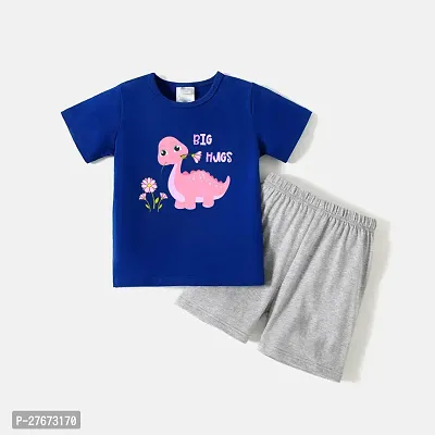 Fabulous Blue Cotton Blend Printed T-Shirts with Shorts For Boys-thumb0