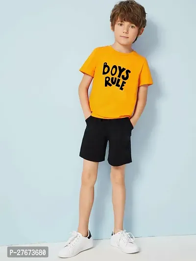 Fabulous Yellow Cotton Blend Printed T-Shirts with Shorts For Boys-thumb0