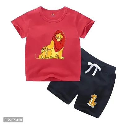 Fabulous Red Cotton Blend Printed T-Shirts with Shorts For Boys