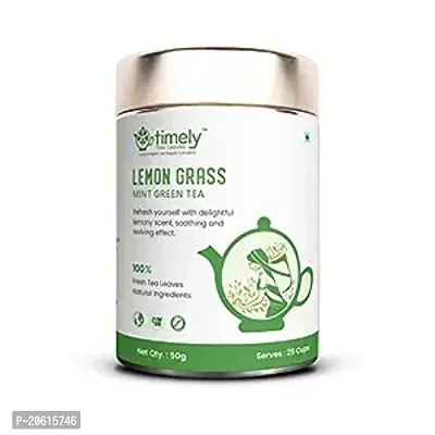 Timely Tea Lemongrass Green Tea for Boost Metabolismpromote sleep, relieve pain, Regulates High Blood Pressure, Burns fat|50gm, 25 cups packs |100% Natural-thumb0