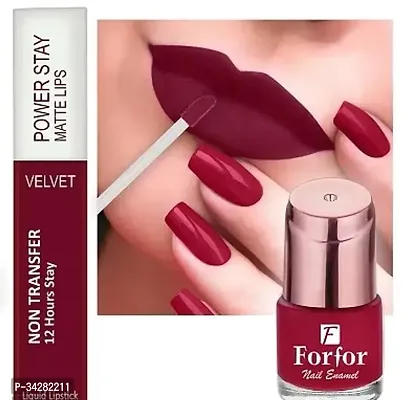 Stay Long Last Matte Lipstick Nail Polish Combo (Bridal Maroon , Glossy Red)-thumb0