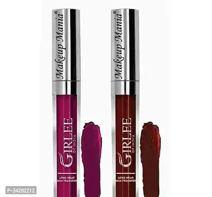 Makeup Mania Girlee Non Transfer Matte Liquid Lipstick (01 Dark Magenta, 02 Mahogany Maroon)-thumb0