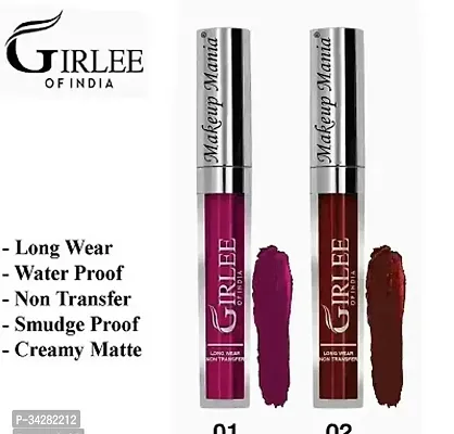 Makeup Mania Girlee Non Transfer Matte Liquid Lipstick (01 Dark Magenta, 02 Mahogany Maroon)-thumb4