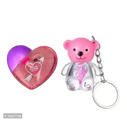 1 Heart Shaped Lip Gloss and 1 Teddy Bear shaped Keyring Lip Gloss, (Combo of 2 - Random Colors)-thumb0