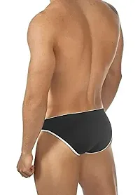 Men's Brief Thong Seamed Border Elastic Thong, Free Size, Polyester Spandex Fabric Black-thumb3