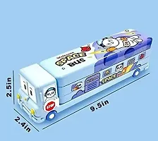 School Bus Pencil Box (Blue Color) Geometry Box with Sharpener Cartoon Printed Dual Compartment Space Bus AD-thumb1