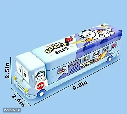 School Bus Pencil Box (Blue Color) Geometry Box with Sharpener Cartoon Printed Dual Compartment Space Bus AD-thumb2