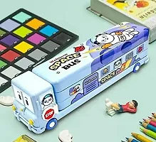 School Bus Pencil Box (Blue Color) Geometry Box with Sharpener Cartoon Printed Dual Compartment Space Bus AD-thumb4