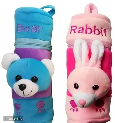 Mopslik Cute Velvet Baby Warm Milk Feeding Bottle Cover (Rabbit-Bear, Pack of 2)-thumb0