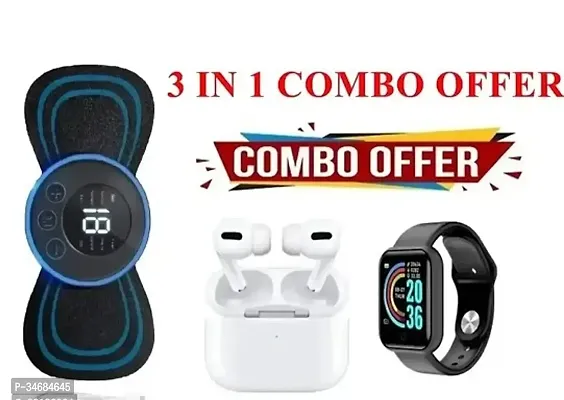 PACK OF 3 COMBO ( MASSAGER + SMART WATCH+ EARBUDS ) Personal Massager for Women and Men, Full Body Electric Massager, 8 Vibration Speeds and Patterns, USB Rechargeable Handheld Massager, Waterproof-thumb0