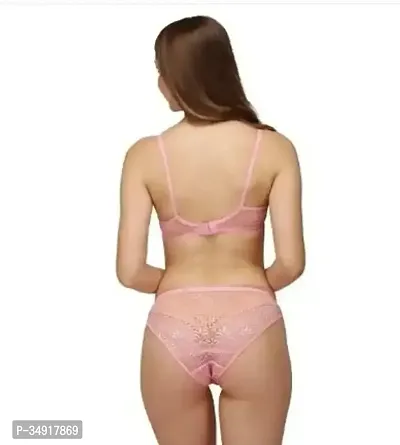 Stylish Pink Solid Bra and Panty Set For Women-thumb2