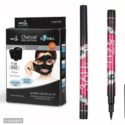 RN MART Charcoal Peel Off Face Mask And Waterproof Eye Liner Combo Pack Of 2