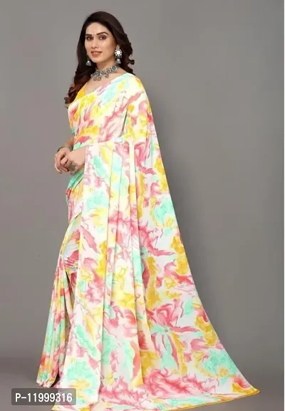 Stylish Georgette Yellow Printed Saree with Blouse piece