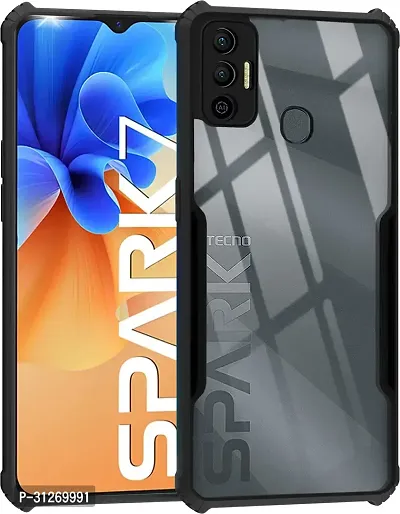 Wowcase Back Cover for Tecno Spark 7 Black Transparent Grip Case Pack of 1