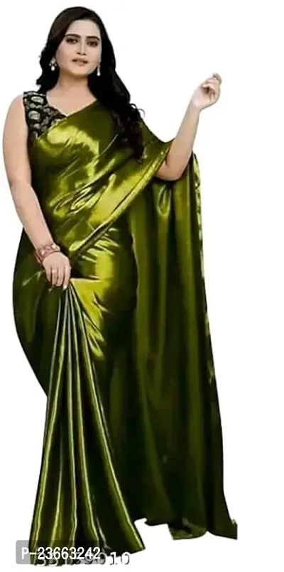 Stylish Satin Green Embellished Saree with Blouse piece-thumb0