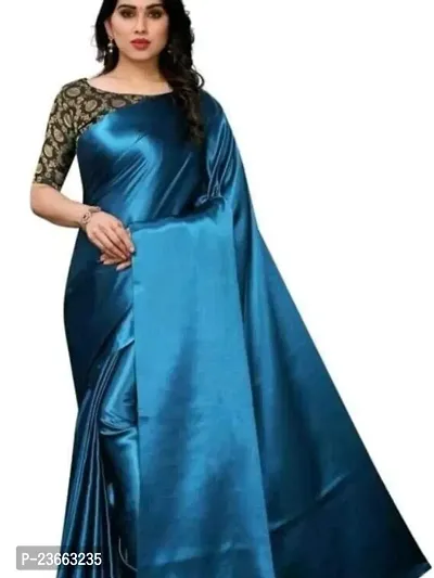 Stylish Satin Blue Embellished Saree with Blouse piece-thumb0