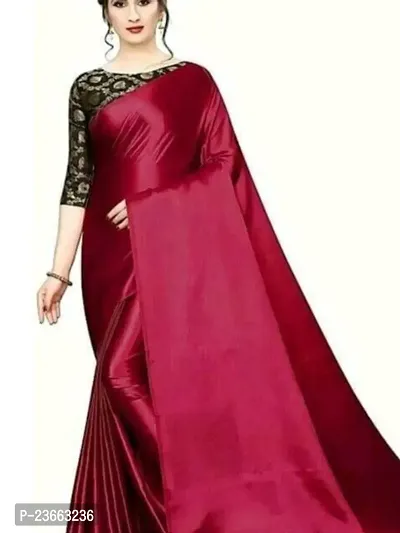 Stylish Satin Maroon Embellished Saree with Blouse piece-thumb0