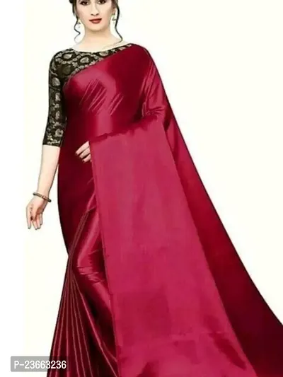 Stylish Satin Maroon Embellished Saree with Blouse piece