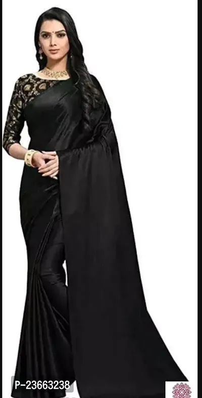 Stylish Satin Black Embellished Saree with Blouse piece