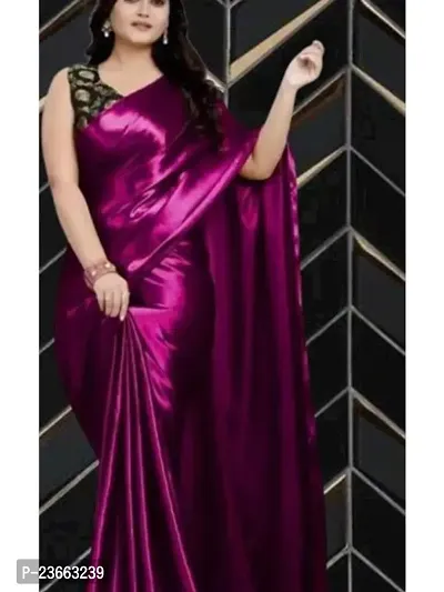 Stylish Satin Purple Embellished Saree with Blouse piece-thumb0