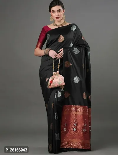 Stylish Fancy Designer Black Banarasi Silk Saree With Blouse Piece For Women