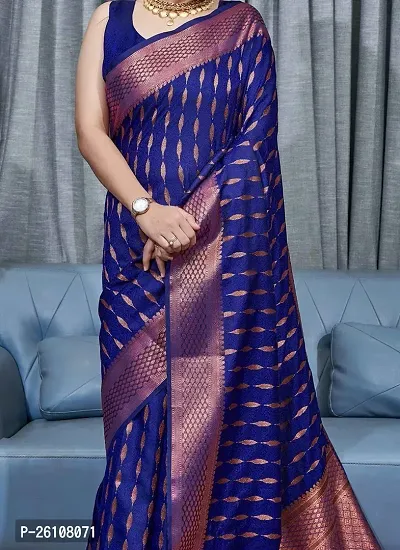 Stylish Fancy Designer Blue Banarasi Silk Saree With Blouse Piece For Women