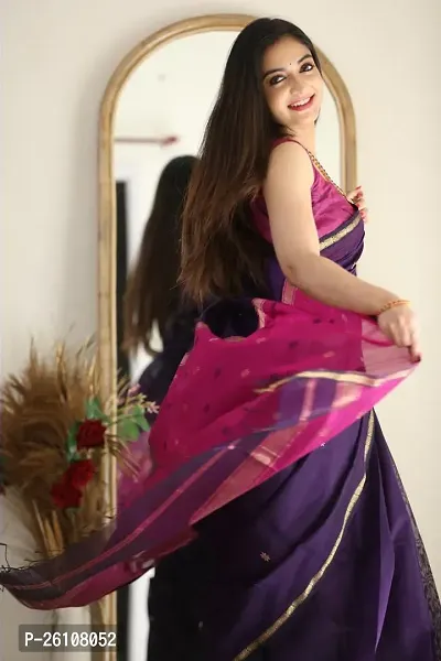 Stylish Fancy Designer Purple Banarasi Silk Saree With Blouse Piece For Women-thumb2