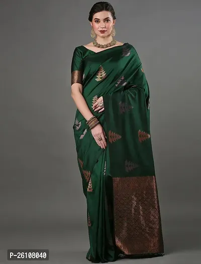 Stylish Fancy Designer Green Banarasi Silk Saree With Blouse Piece For Women