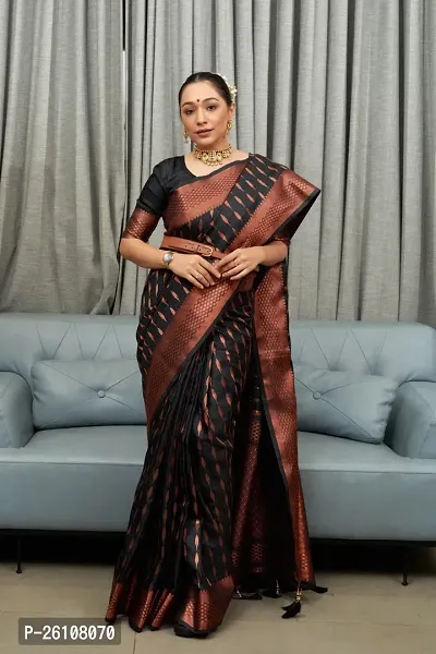 Stylish Fancy Designer Black Banarasi Silk Saree With Blouse Piece For Women