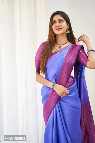 Stylish Fancy Designer Lavender Banarasi Silk Saree With Blouse Piece For Women