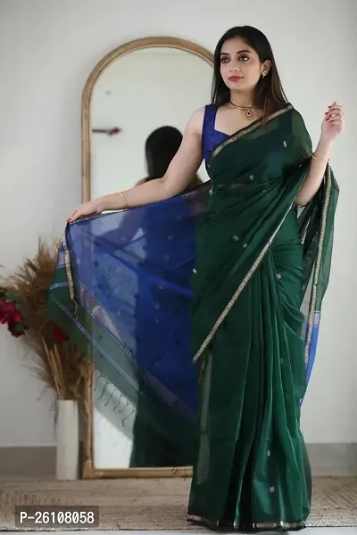 Stylish Fancy Designer Green Banarasi Silk Saree With Blouse Piece For Women-thumb0