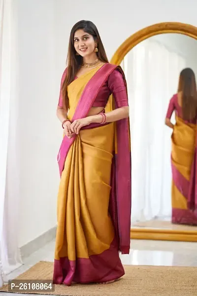 Stylish Fancy Designer Yellow Banarasi Silk Saree With Blouse Piece For Women