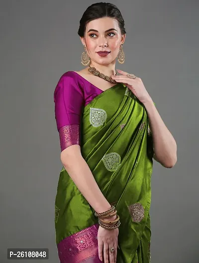 Stylish Fancy Designer Green Banarasi Silk Saree With Blouse Piece For Women-thumb2