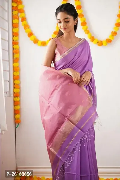 Stylish Fancy Designer Purple Banarasi Silk Saree With Blouse Piece For Women-thumb0