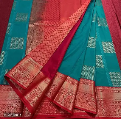 Stylish Fancy Designer Teal Banarasi Silk Saree With Blouse Piece For Women